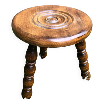 Old Tripod Milking Stool CHARLES DUDOUYT Style Vintage Wood #A758