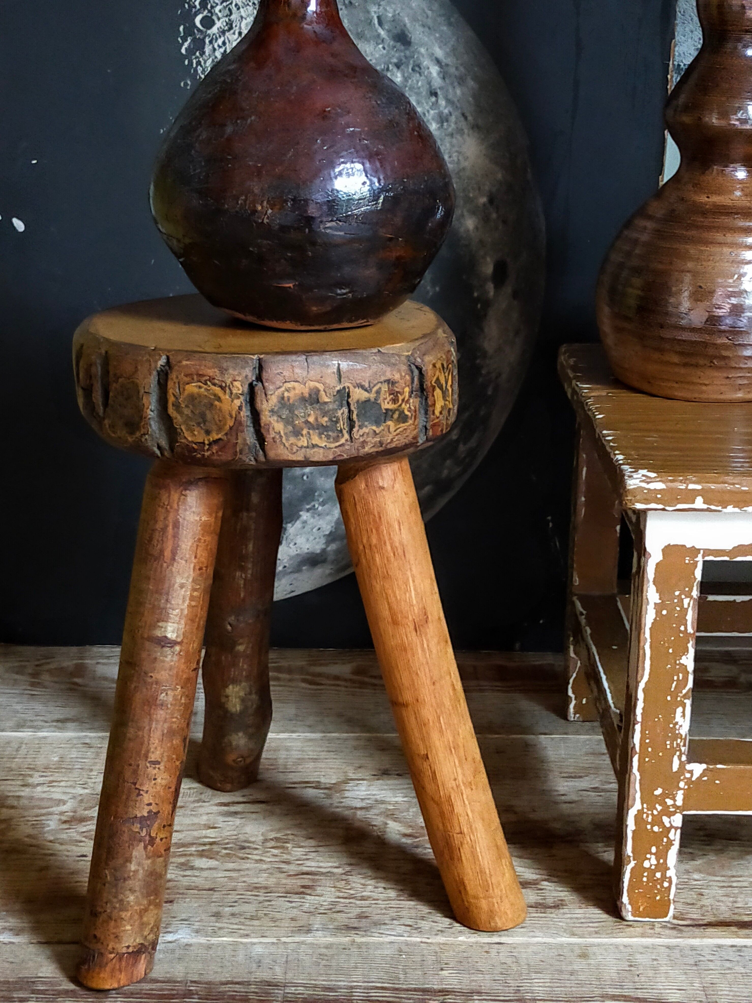 Tripod side stool solid wood Art-popular vintage