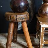 Tabouret d'appoint tripode bois massif Art-populaire vintage