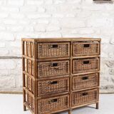 Wicker and rattan chest of drawers with 8 drawers