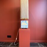 Base stuck blue beige marble-plaster, fringed lampshade Houles, 21st century.