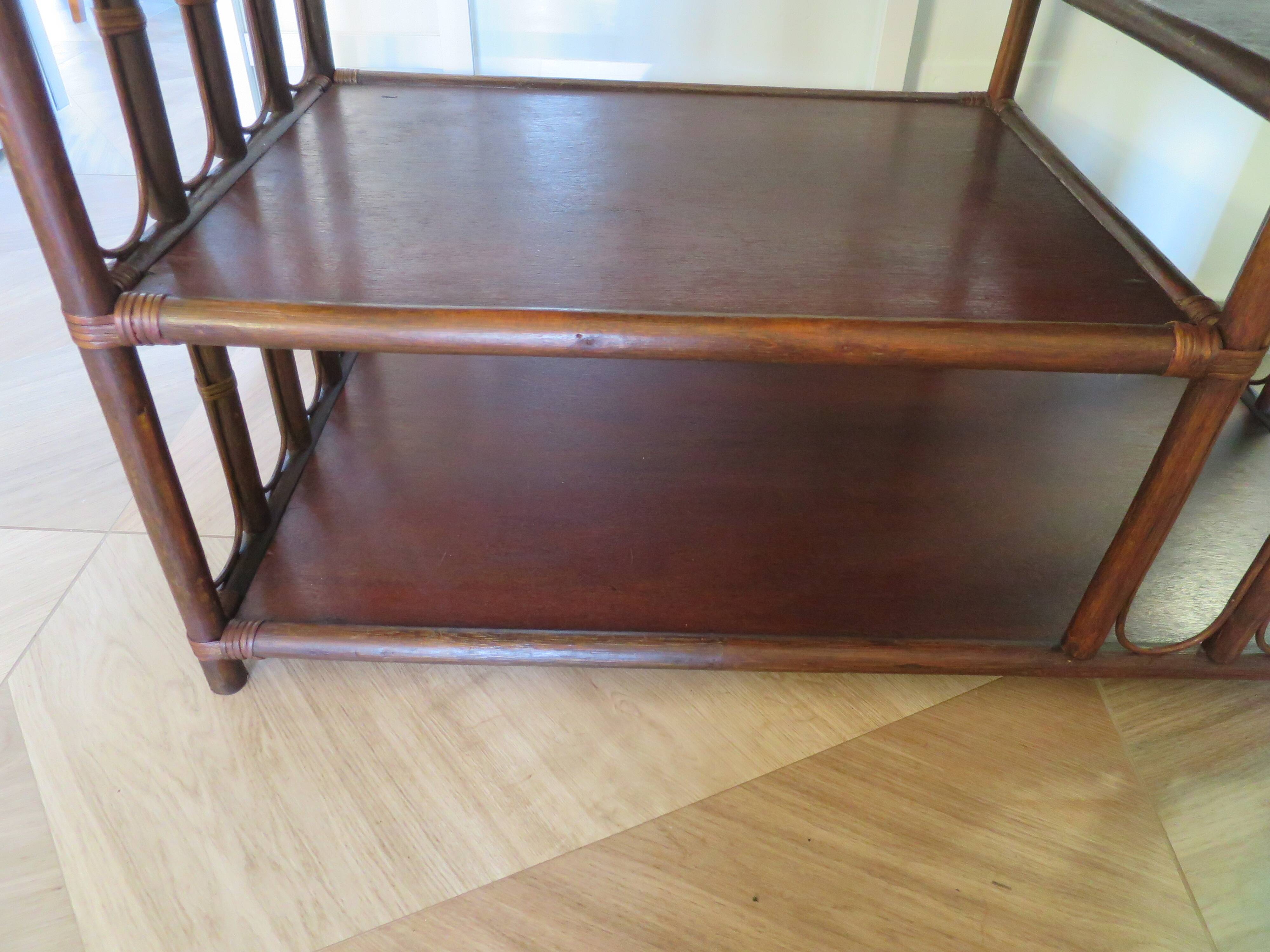 Retro side table - vinyl furniture - rattan and bamboo - 1980s