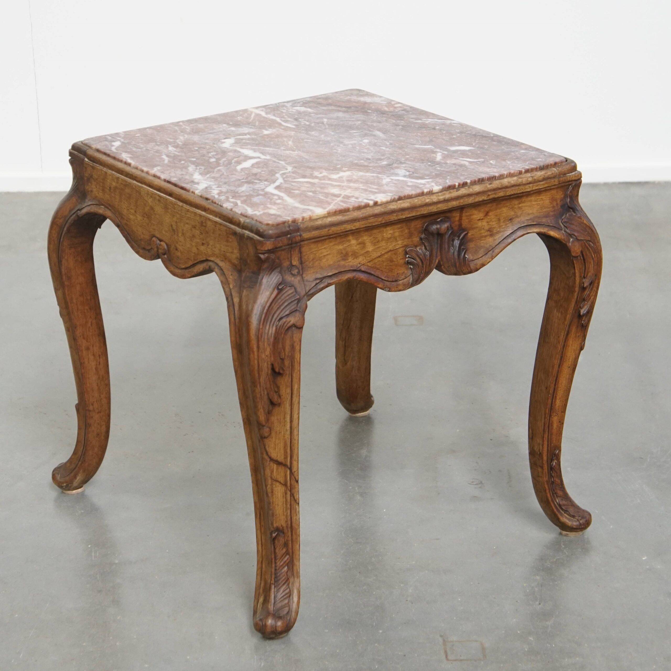 French late 18th century side table with a wooden frame and a marble top
