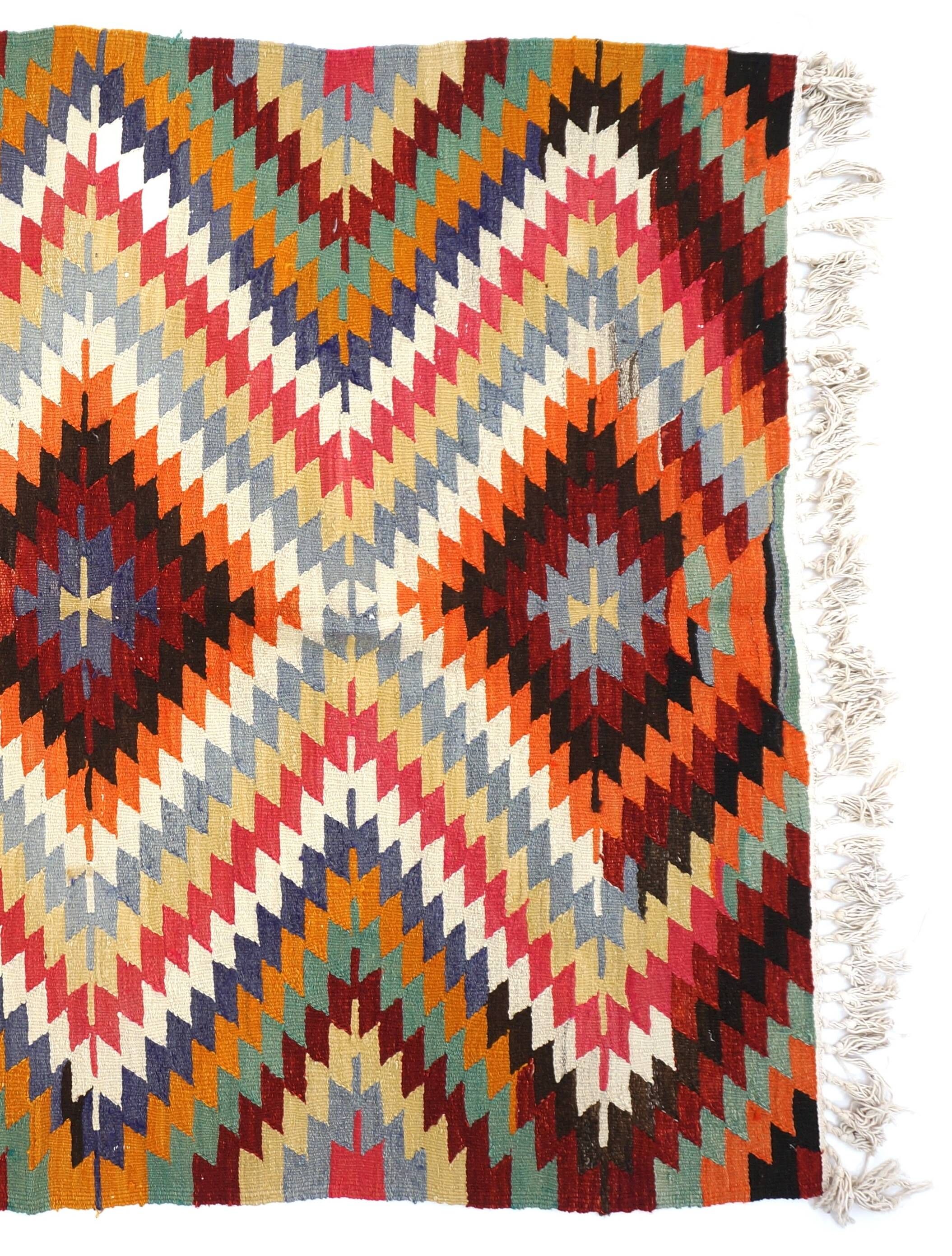 Tapis Kilim Vintage Zigzag – Tissage Anatolien à Motifs Diamants