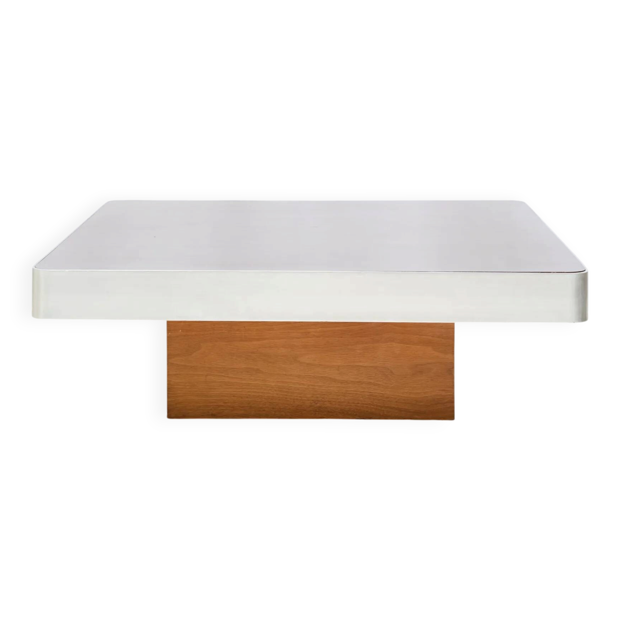 Brown coffee table and brushed aluminium, Italy, 1970s