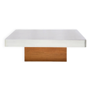 Table basse marron et aluminium brossé, Italie, 1970s