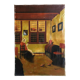 Mid century signed painting with Flemish interior