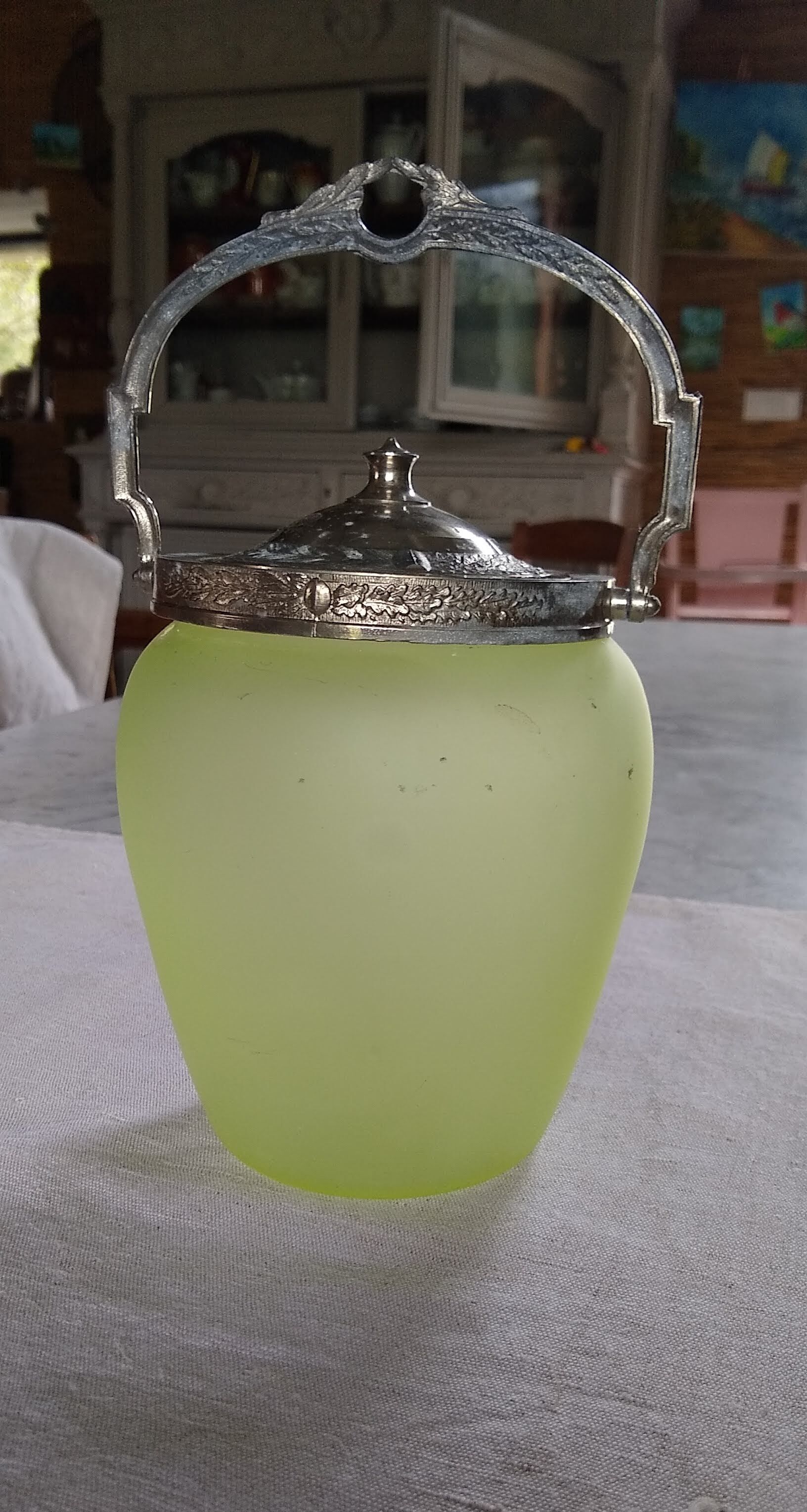 Opaline green glass cookie jar