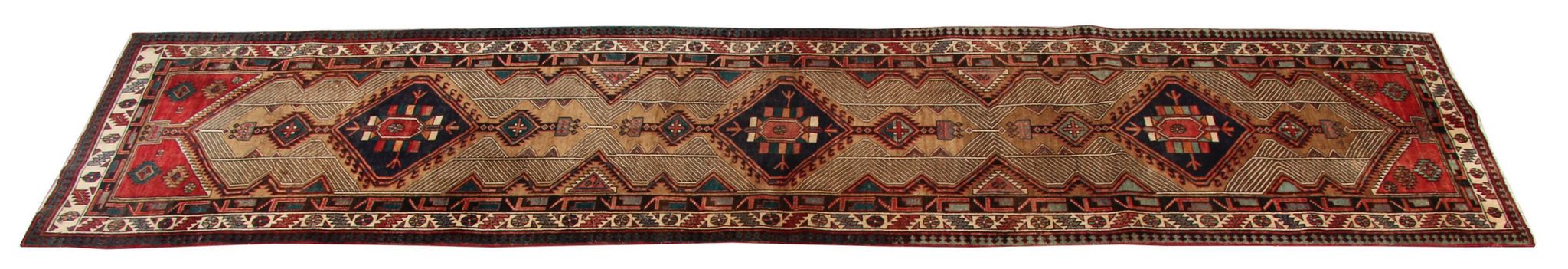Traditional tribal wool runner rug long handmade oriental wool carpet 100x450cm