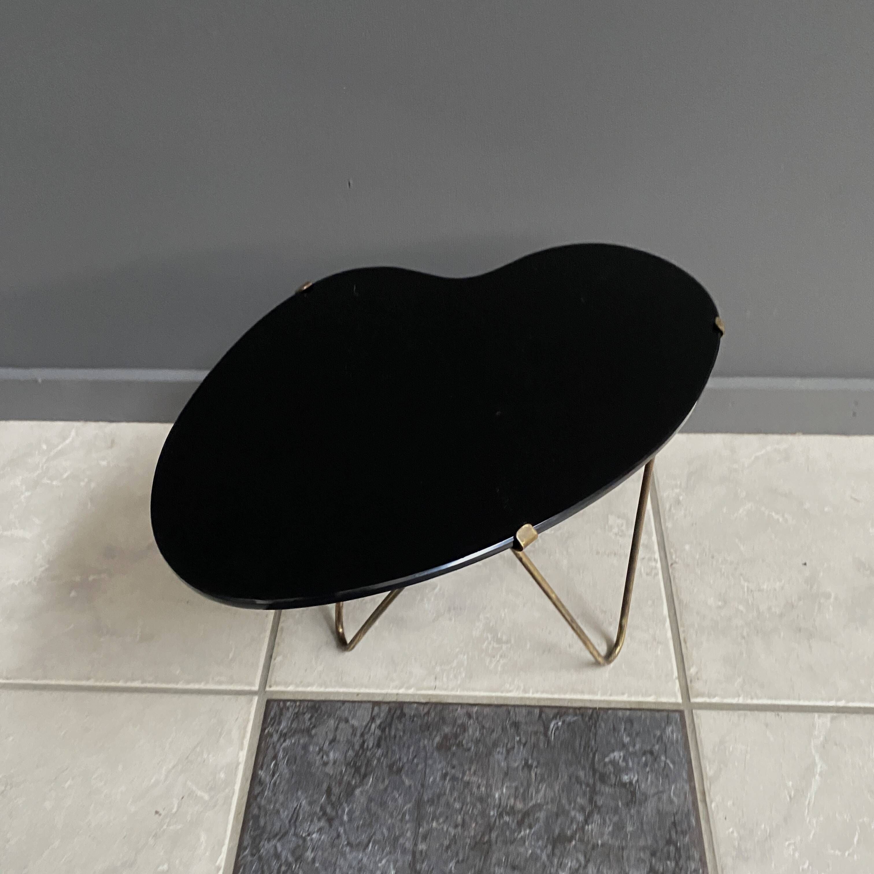 Black Glass kidney shape small side table 1960s