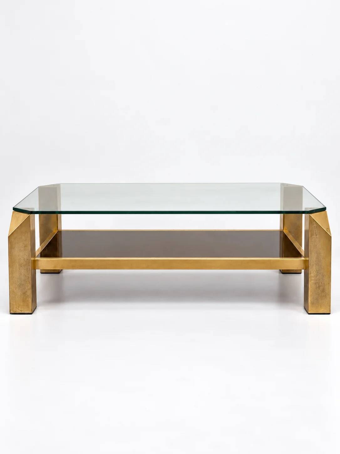 Belgochrom coffee table with 23K gold plating and faceted legs, 1970s.