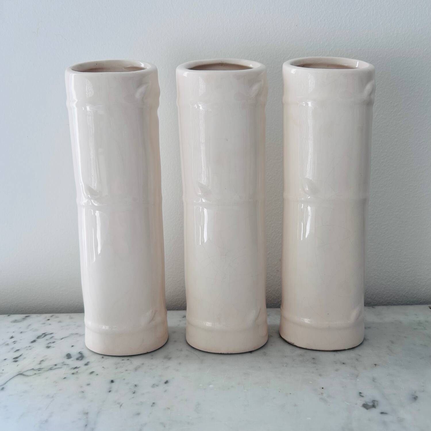 Set of 3 ivory bamboo vases