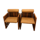 Pair of Mobil Girgi Armchairs, Wood and Leather.