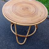 Vintage round coffee table in natural rattan
