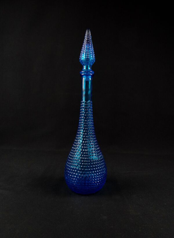 Carafe génie bouteille empoli en verre moulé pressé bleu vintage années 70