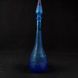 Vintage 1970s Empoli pressed blue molded glass carafe/bottle