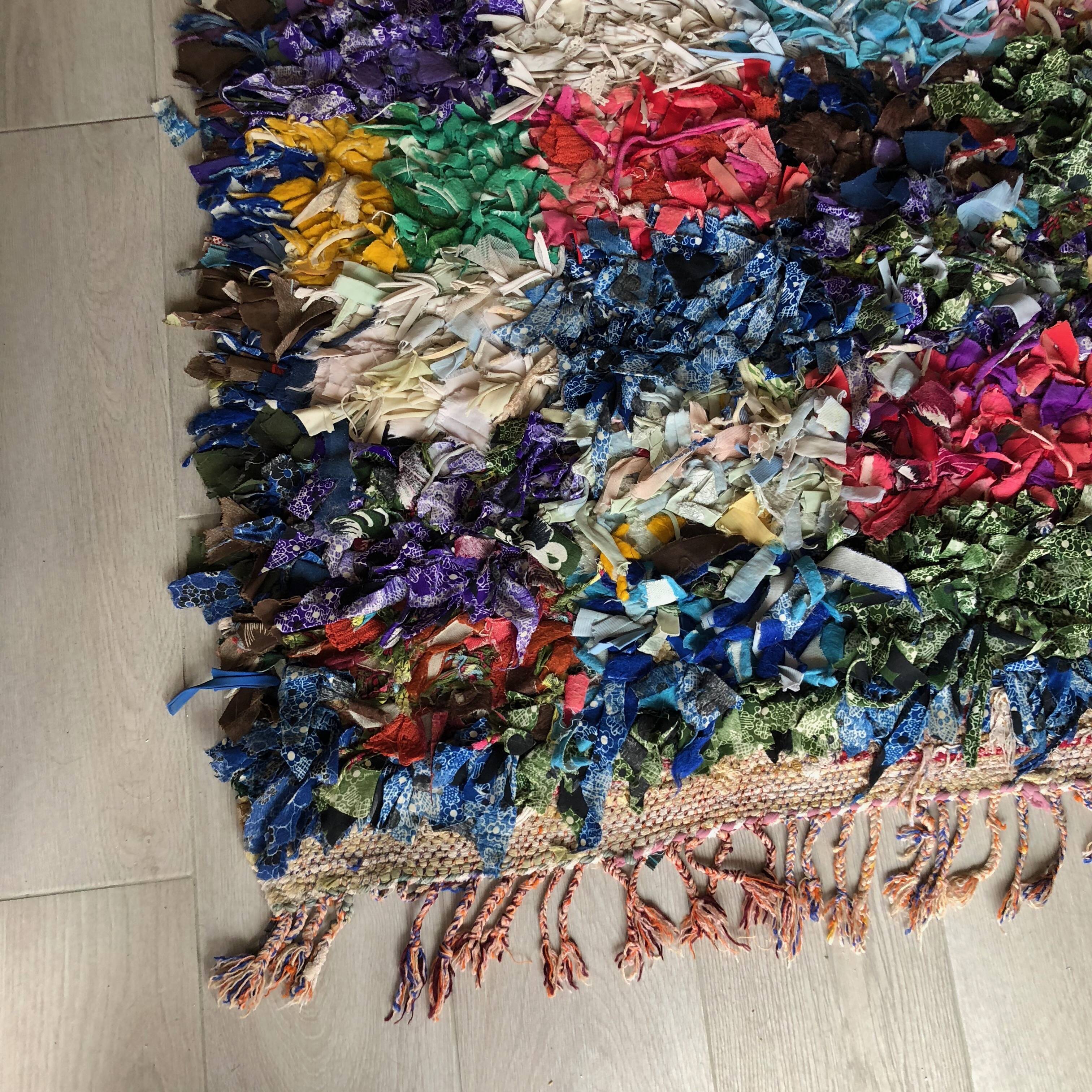 Vintage 1970s Boucherouite Moroccan Berber Square Rug - 190 x 120 cm