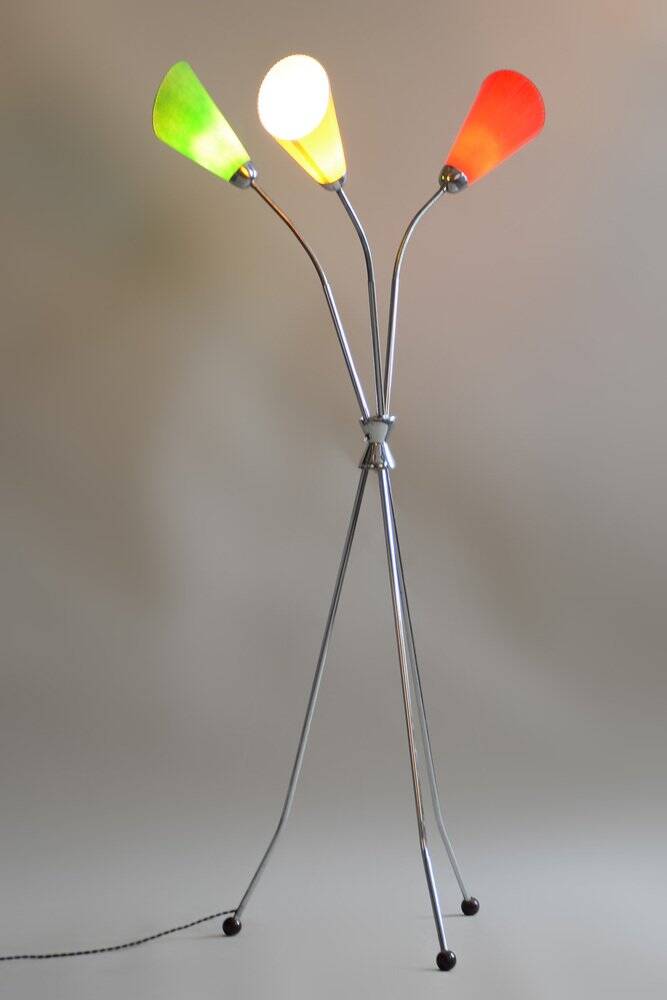 Mid-Century Chrome-Plated Steel Floor Lamp attributed to Napako, 1950s
