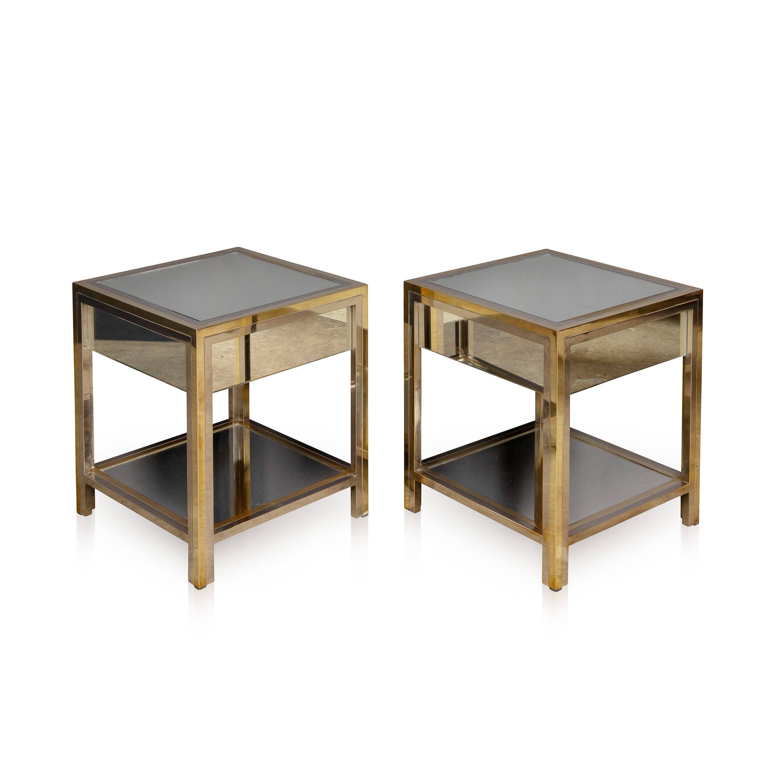 20thc pair of brass, chrome & glass side tables by belgo chrom, belgium