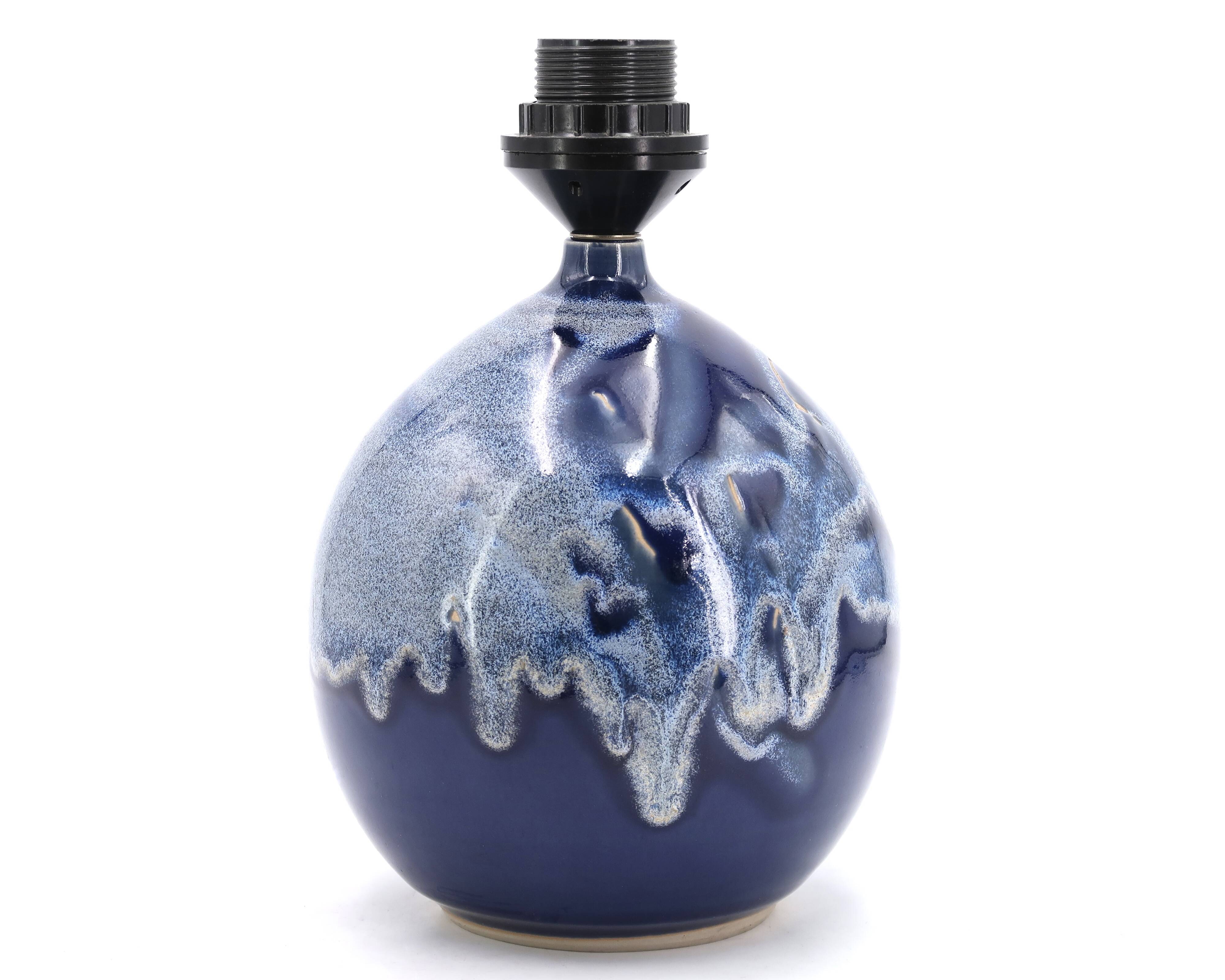 Fat lava blue ceramic potter's lamp, 1970s