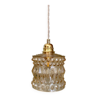 Vintage globe pendant lamp in amber molded glass