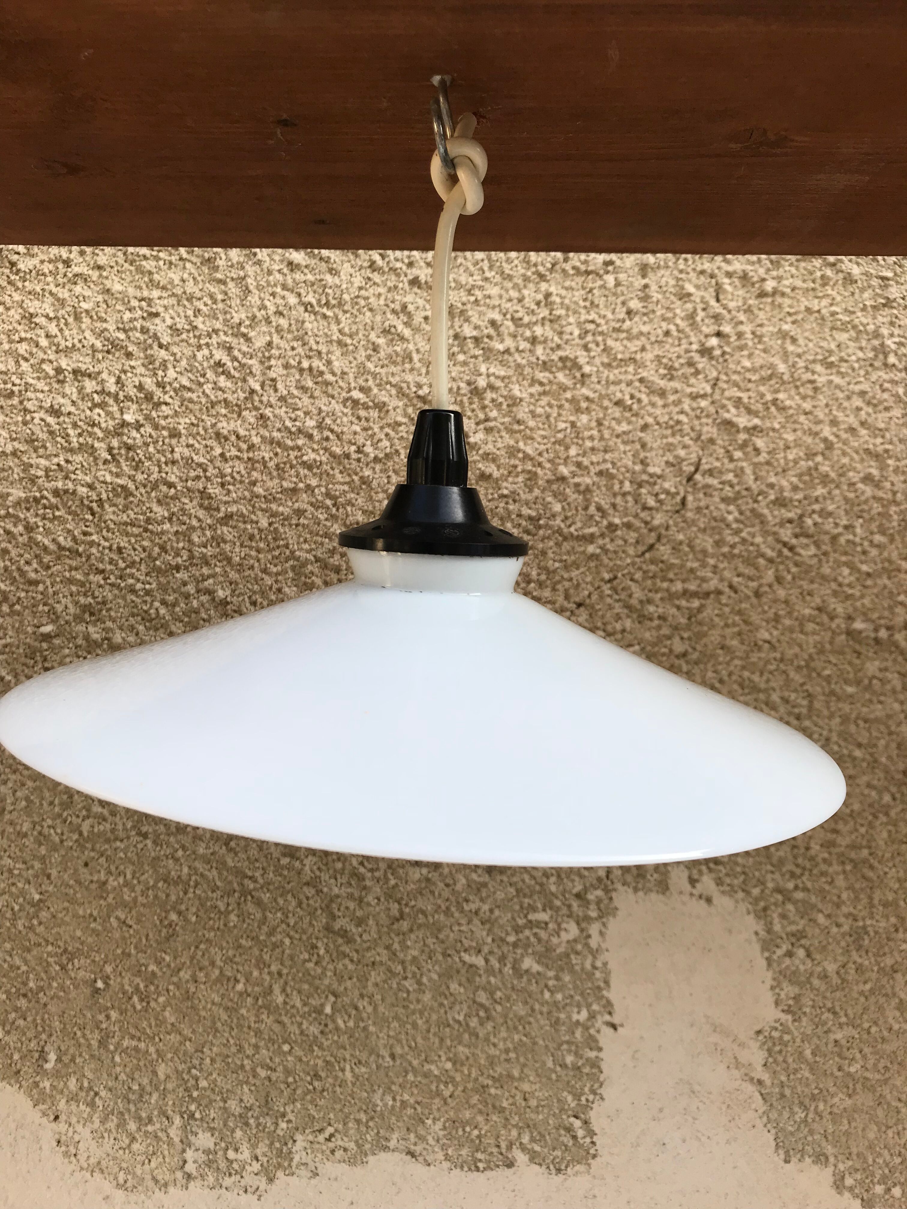 Antique white opaline hanging lamp from the 70s