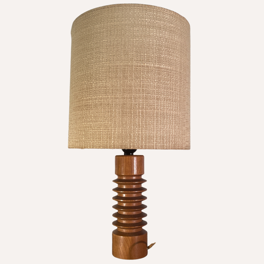 Midcentury French modernist wood turnt table lamp