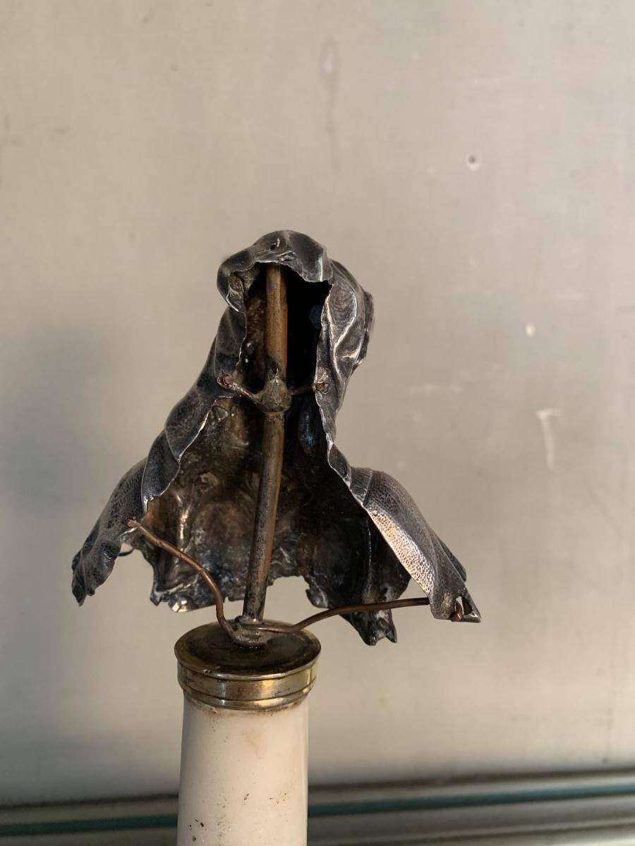Buste de la Vierge en argent, colonne en marbre