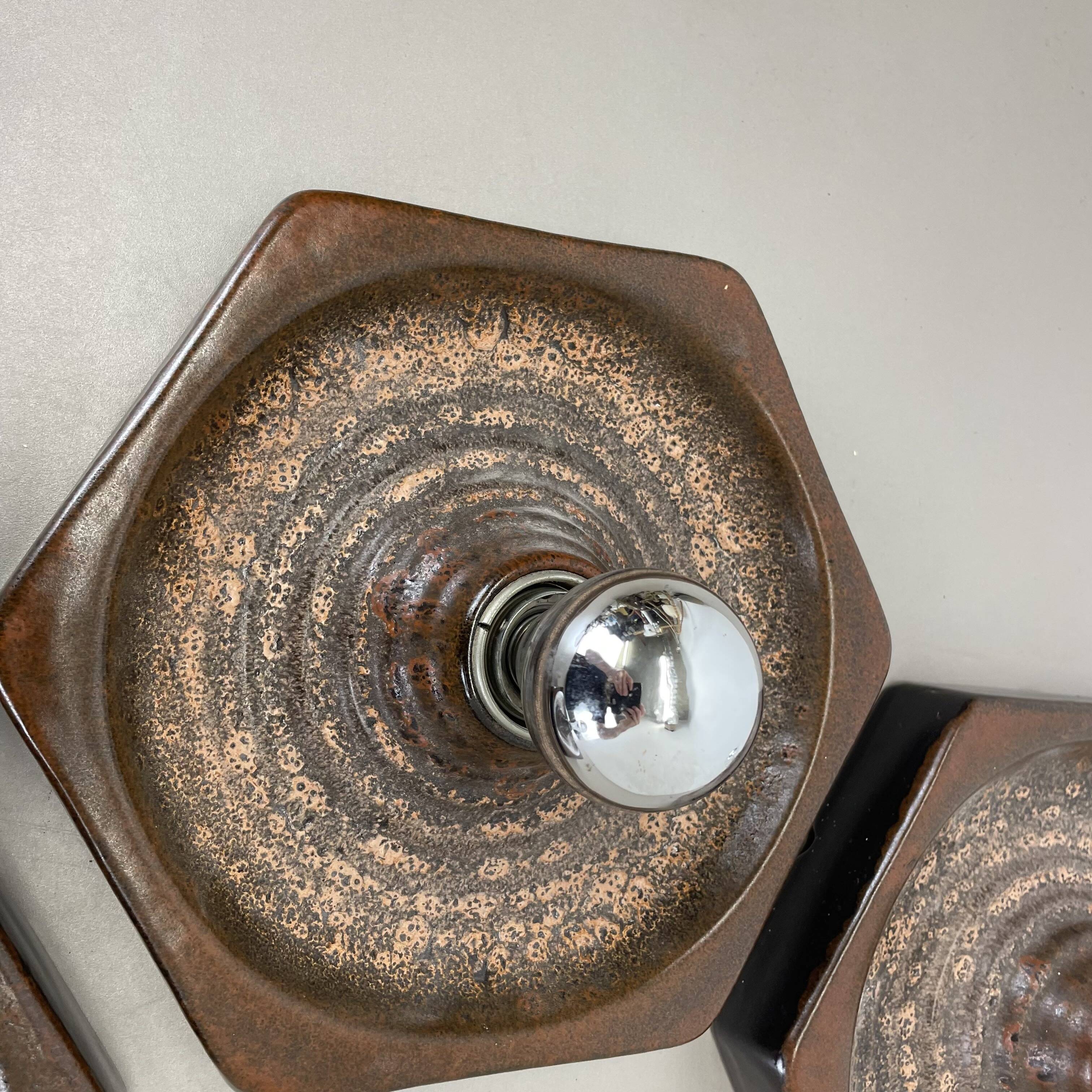 Set of Three brown Ceramic SPUTNIK Wall Lights by Pan Ceramics Germany 197