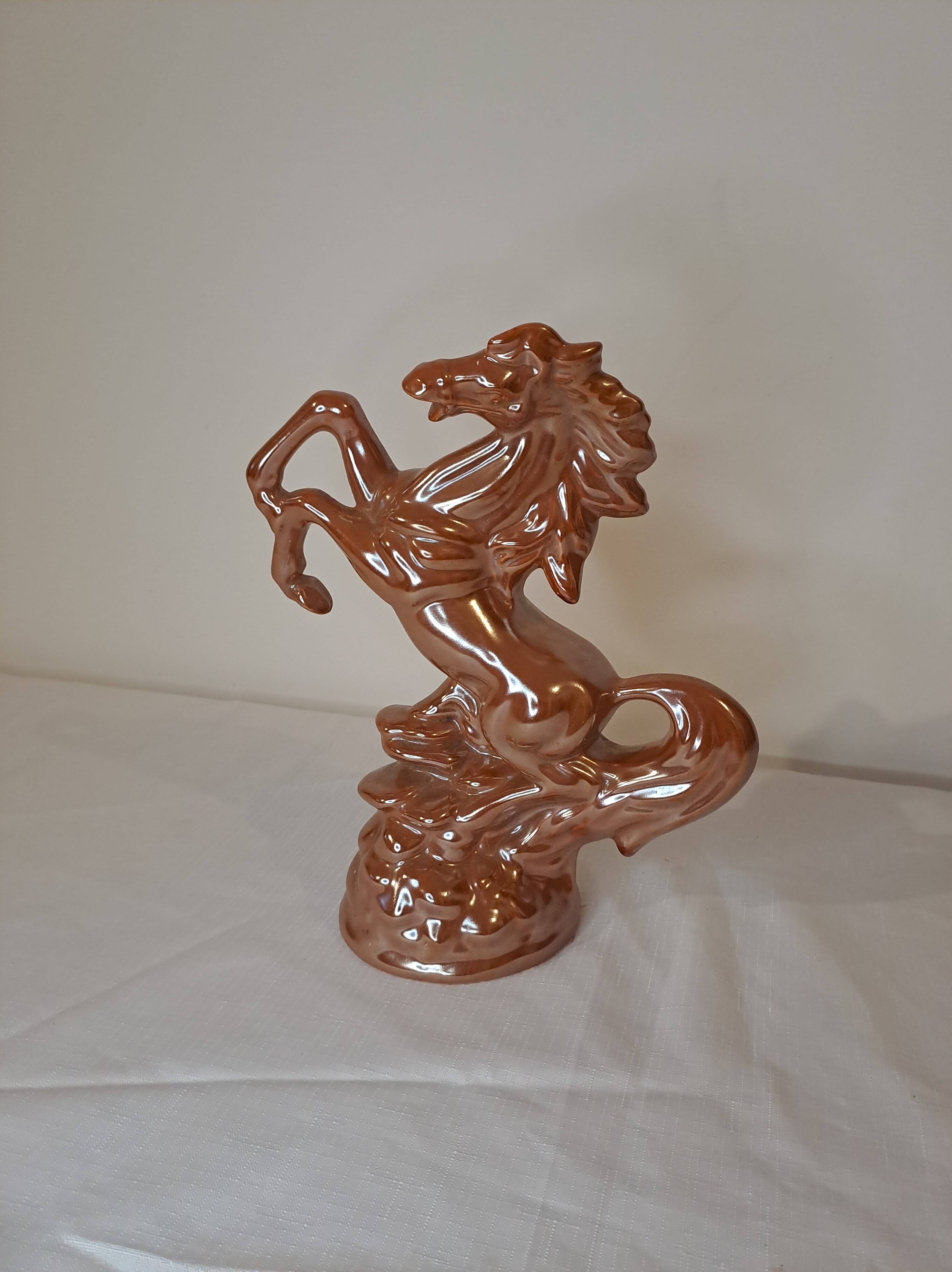 Glazed ceramic rearing horse statuette – vintage piece