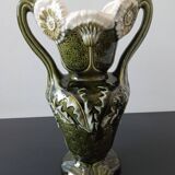 barbotine vase with art nouveau thistle flowers, very rare