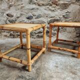 Vintage bamboo and rattan side tables – France, 1970s