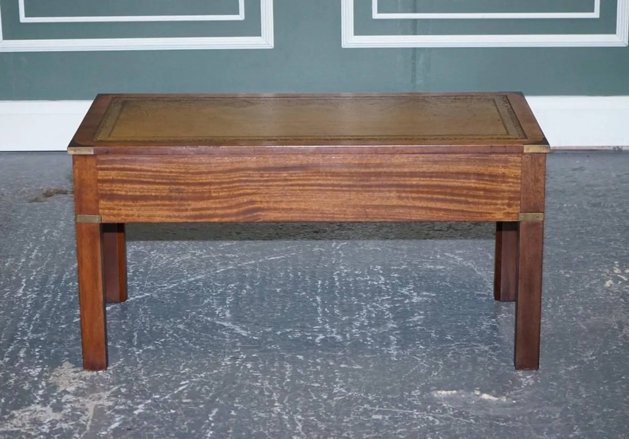 Coffee Table Military Campaign with Brown Leather Top from Harrods London