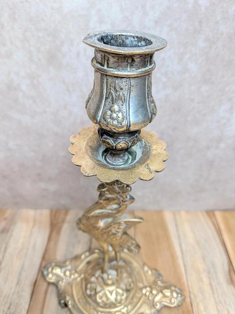 Antique brass candlestick heron – Orientalist Art Nouveau style