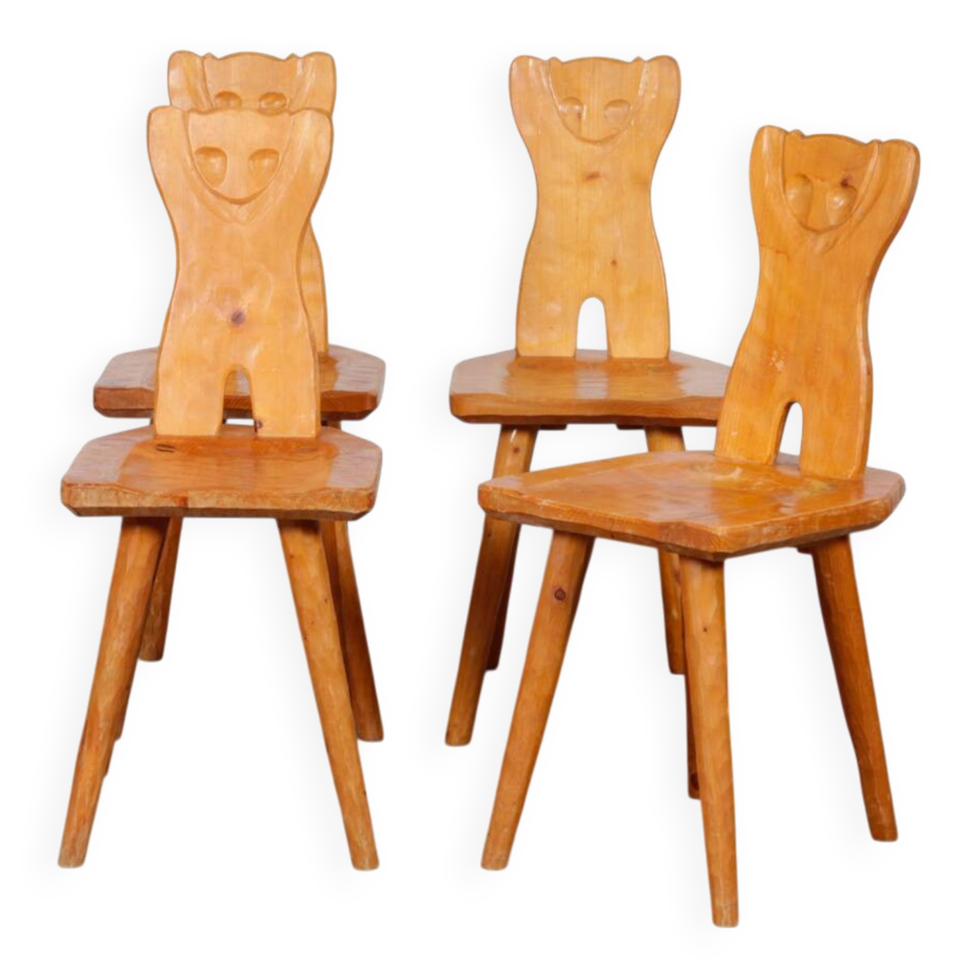 Set of 4 wooden chairs with zoomorphic backs, 1960
