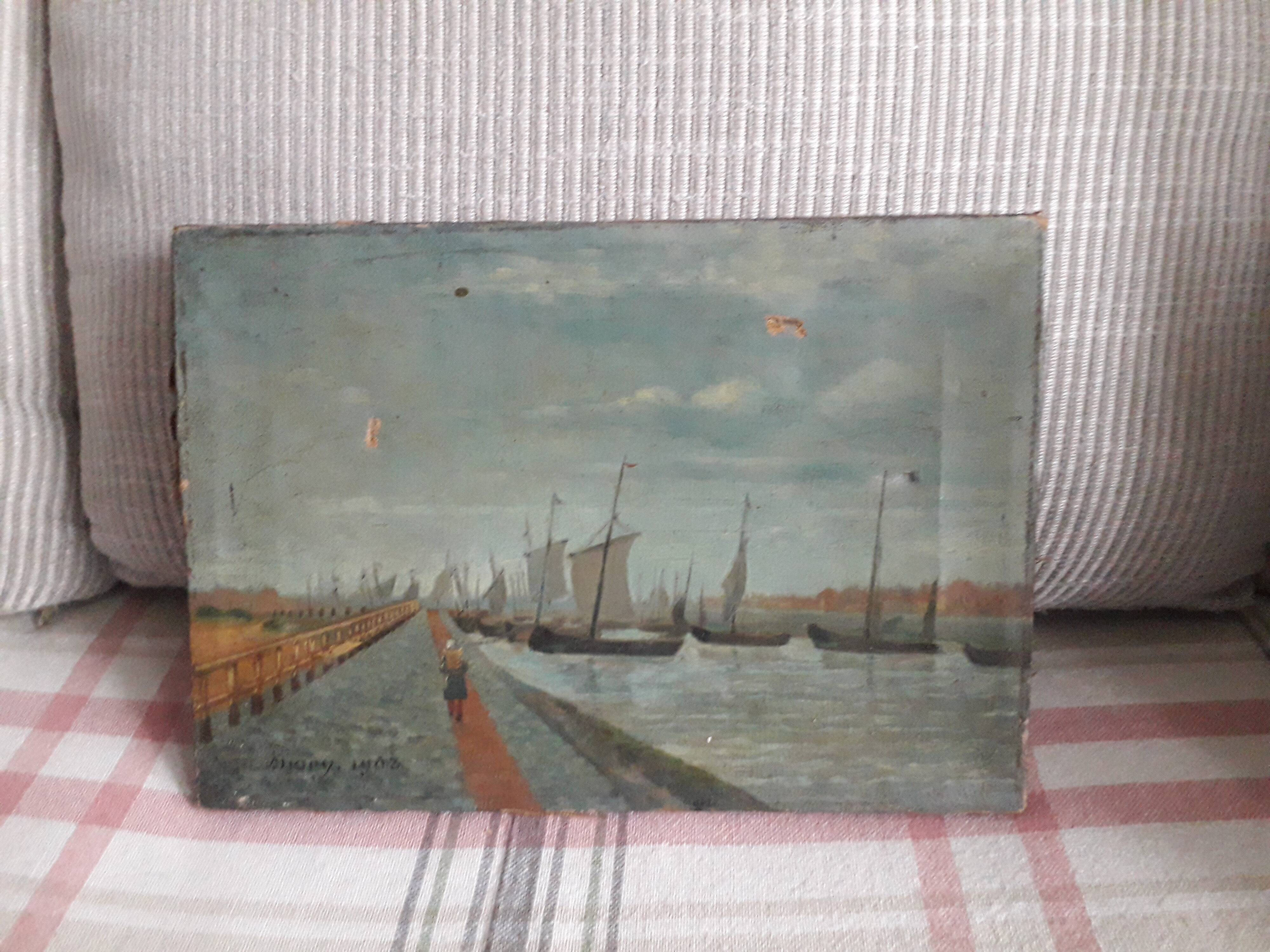 Antique oil painting depicting Venice