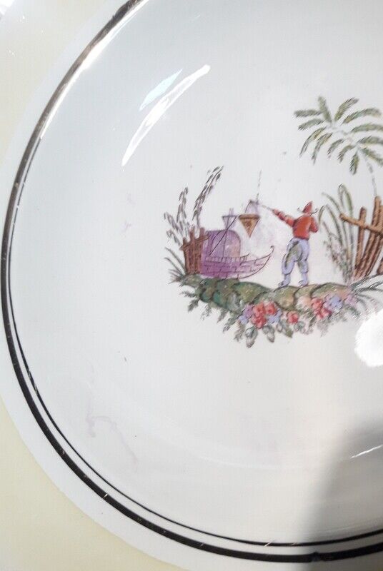 7 hollow plates Gien Japanese decoration France