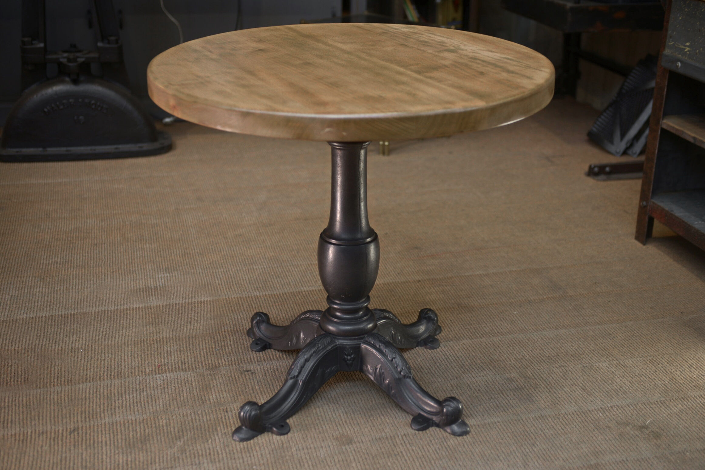 Cast iron pedestal table 1900 Round beech top