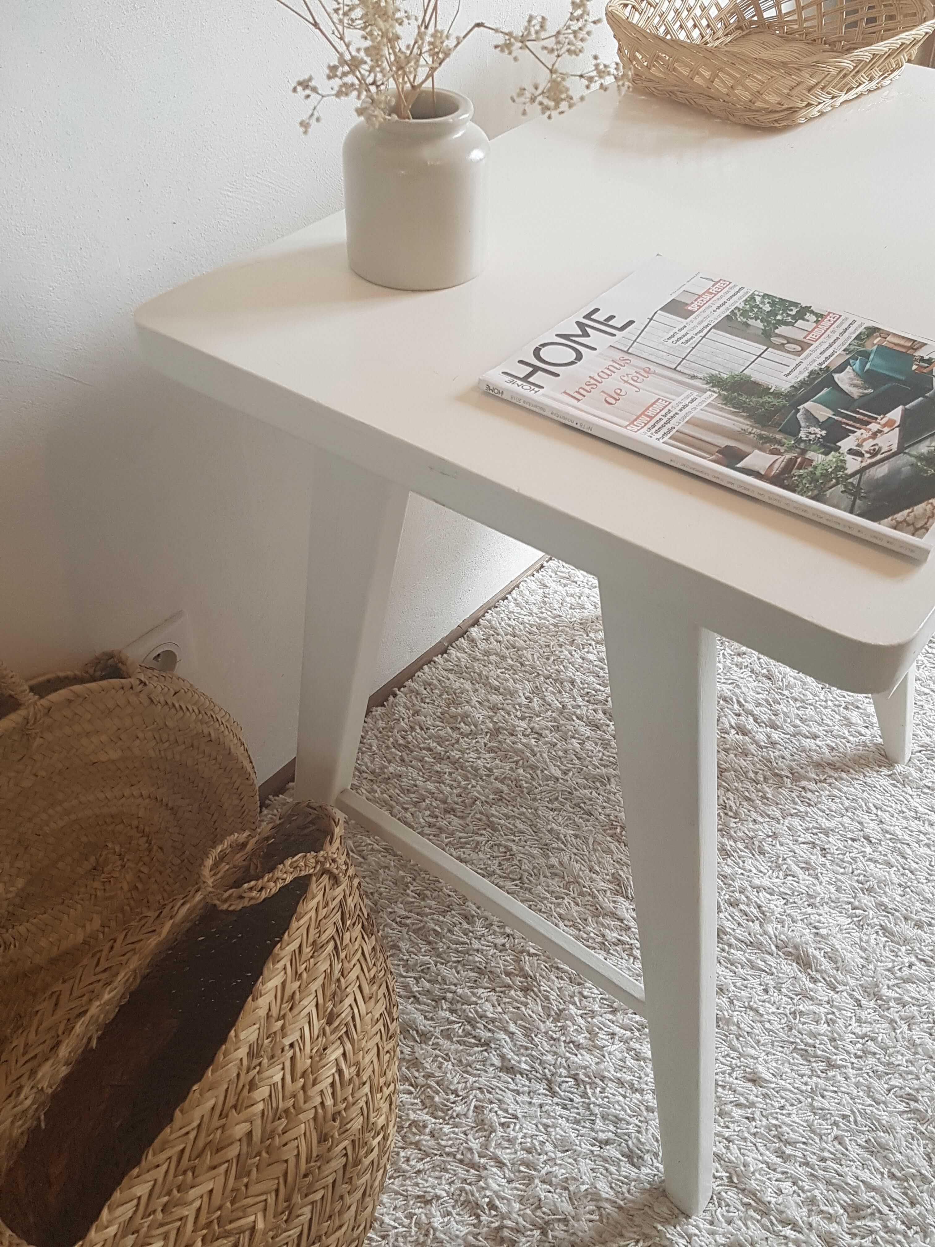 White desk with compass feet circa 1960