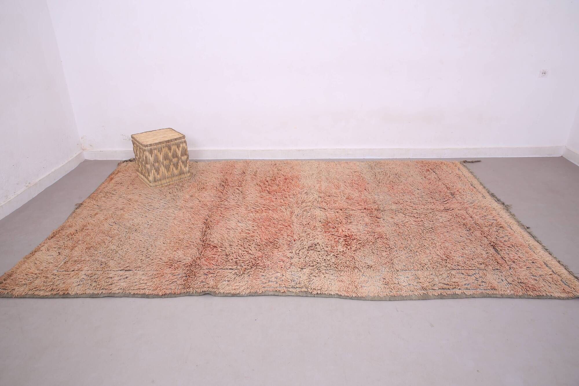 Peach Vintage Moroccan Rug 203 x 331 cm, Berber Shag Rug, Handmade Boho Rug