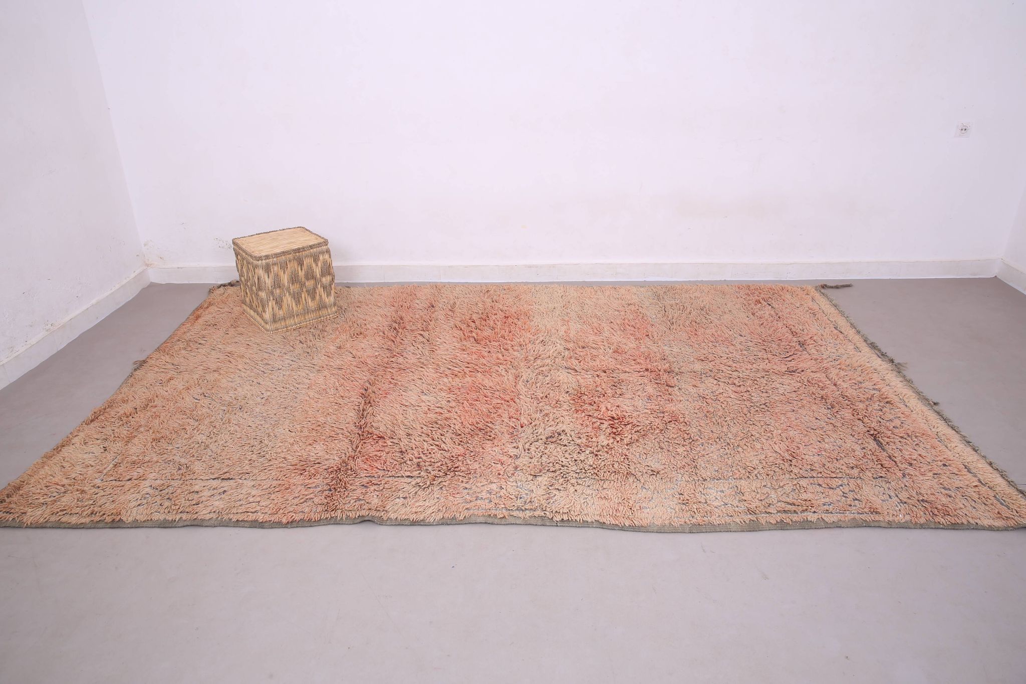 Peach Vintage Moroccan Rug 203 x 331 cm, Berber Shag Rug, Handmade Boho Rug