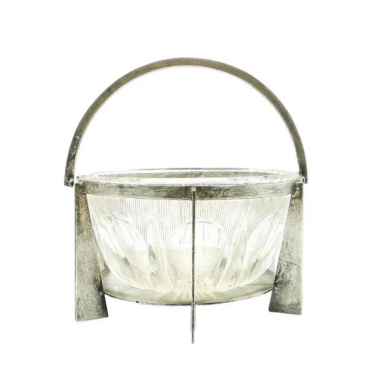 Postmodernist sugar bowl, glass, silver-plated brass, Poland, 1970s