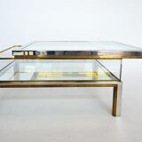 Coffee table in brass and chrome with folding top compartment to House Jansen 1970 s