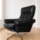 Vintage Danish mid-century black leather swivel chair 1970s