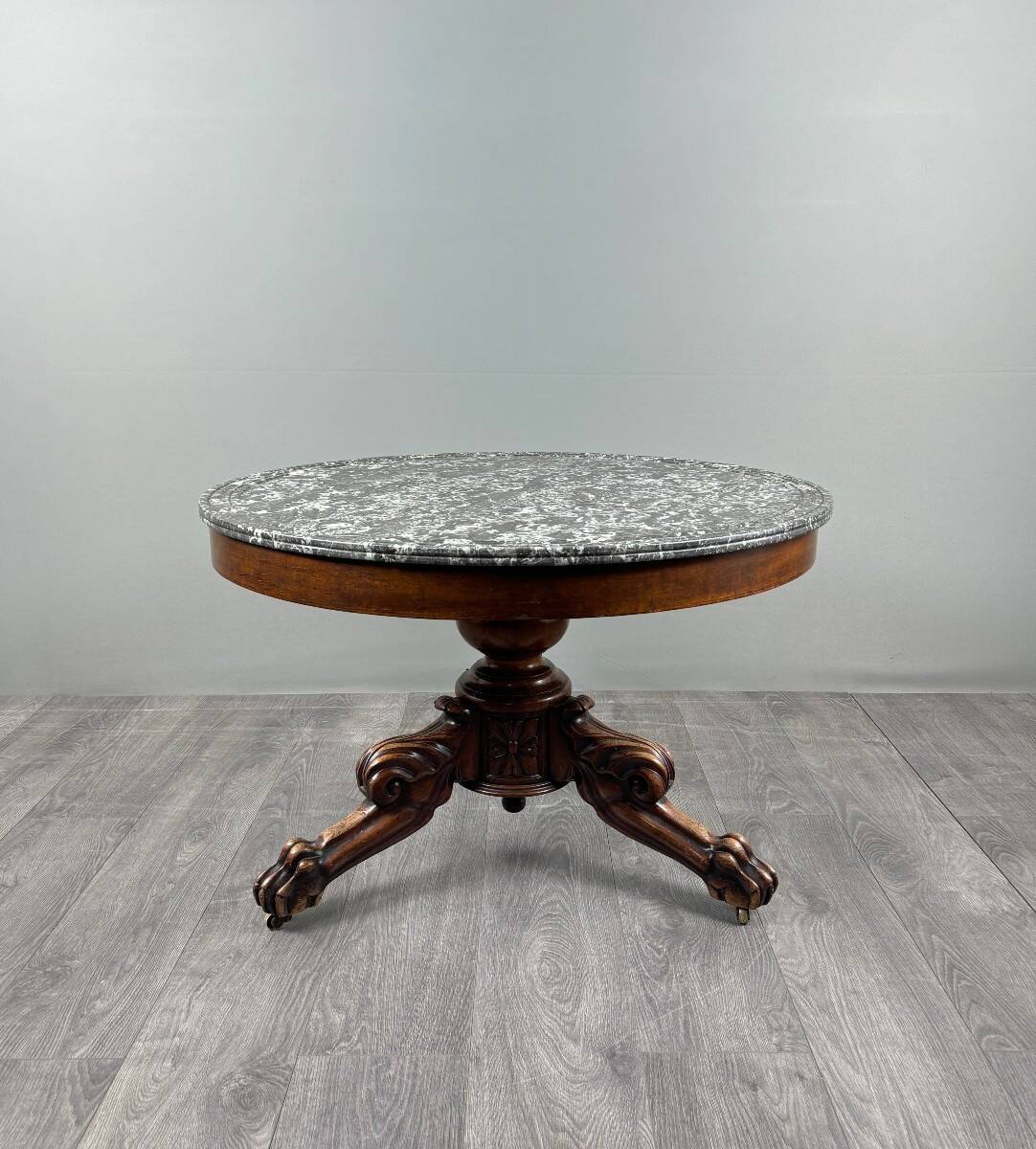 Carved wooden pedestal table with a marble top, Napoleon III period