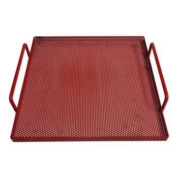 Presentation tray in red lacquered perforated metal, 80s