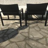 Pair of leather and metal chairs 70s