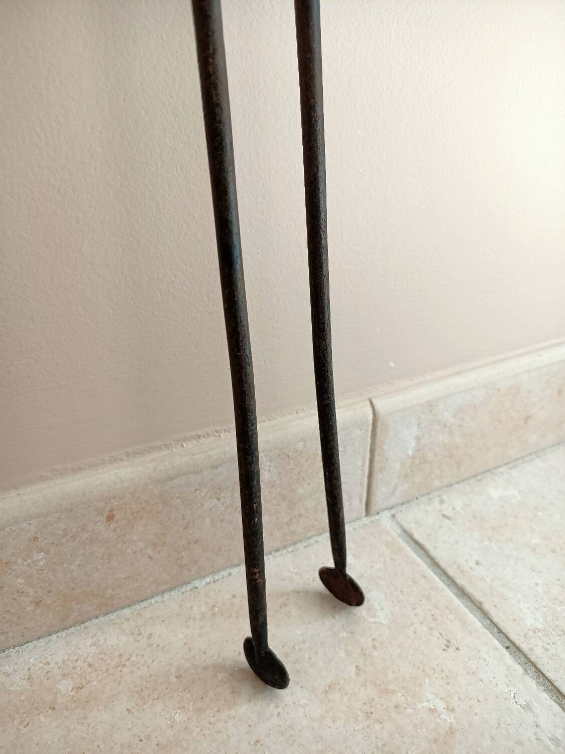 18th century fireplace tongs in wrought iron