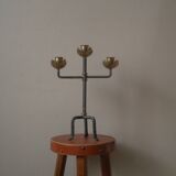 Candlestick with three branches wrought iron brass handcrafted unique piece candelabra candle holder