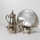 Silver-Plated Vintage Tea Set from England, 1940s: Teapot, Cups & Tray in Silver Metal